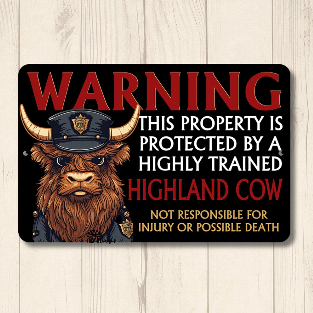 Highland Cow Security Sign, Funny Metal Security Guard Wall Art Tin ...
