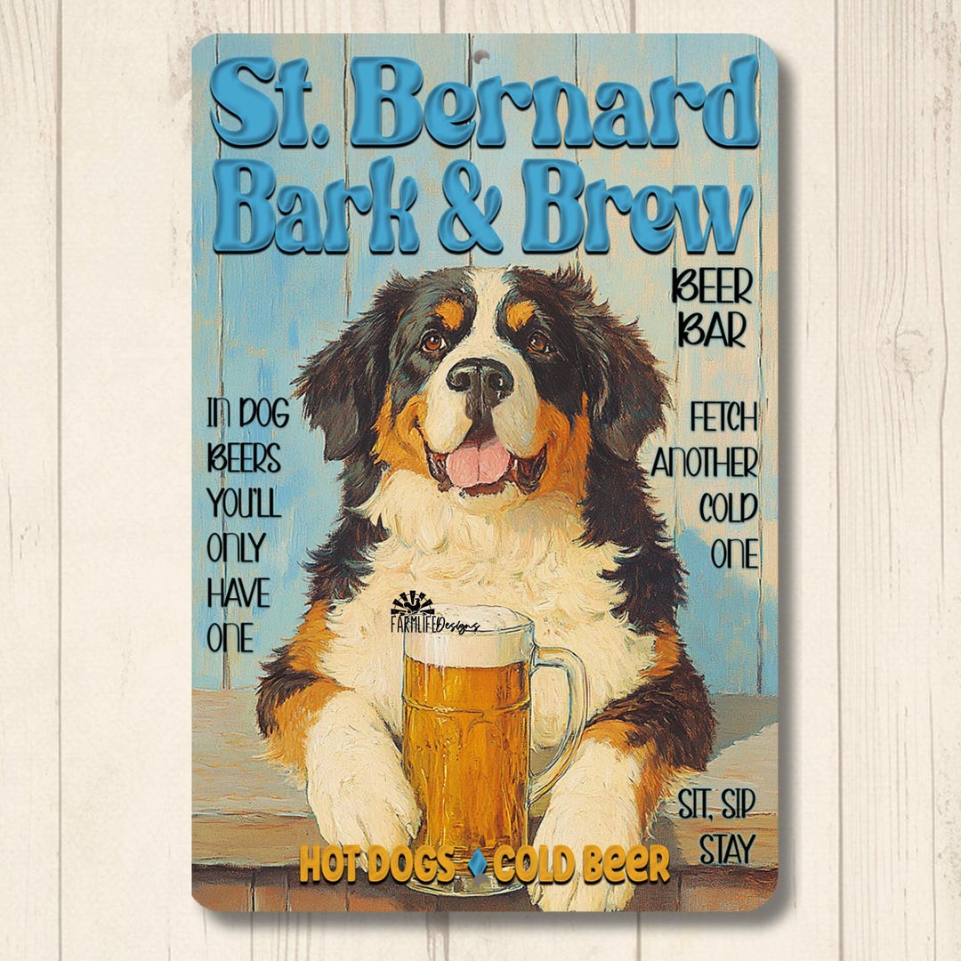 St Bernard Beer Bar Sign, Bark & Brew Pub, Saint Bernie Dog Lover Wall ...