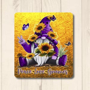Gnome Lover Gift, Peace Love Gnomes magnet, sunflowers, hippie gnome magnet, gnome kitchen decor, stocking stuffer, gnome Christmas gift