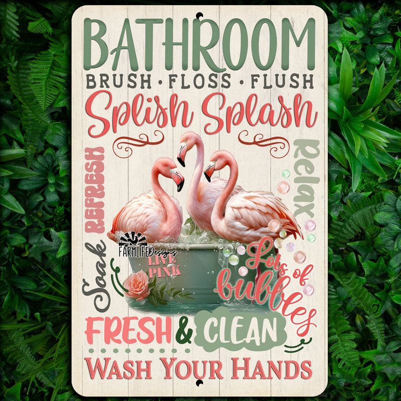 Funny Flamingo Bathroom Sign – "The Best Seat In The House" Metal Tin Wall Decor, 8x12 Inch