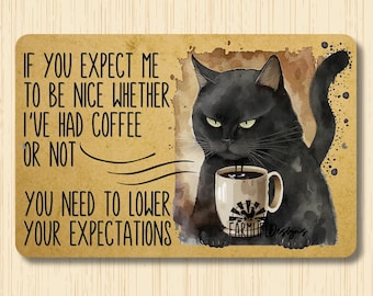 Cat Coffee Sign, expect me to be nice, funny coffee bar decor, cat lover gift, kitchen coffee decor