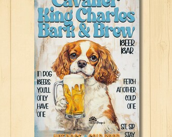 Pzecaru Póster De Placa De Metal Vintage Cavalier King Charles Spaniel Con Jarabe De Arce, Placa De Metal Retro Para Decoración De Pared, Regalo Para Baño, Restaurante, Teatro, Granja, Dormitorio