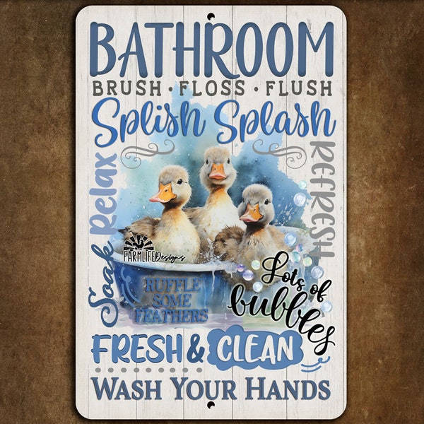 Ducks in Bathtub Sign, Subway Bathroom wall art, duck lover gift, farmhouse metal bath waterfowl decor