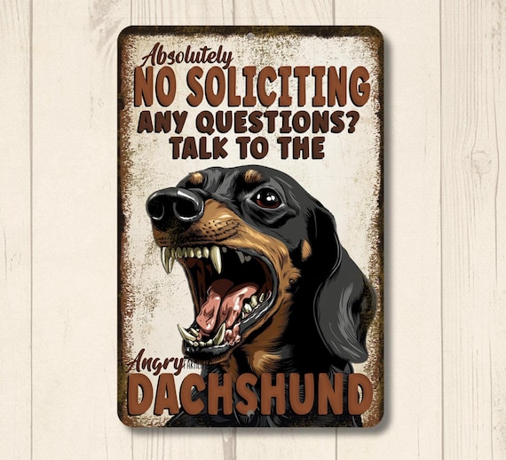 Dachshund No Soliciting Sign, Funny Metal Tin Outdoor Security