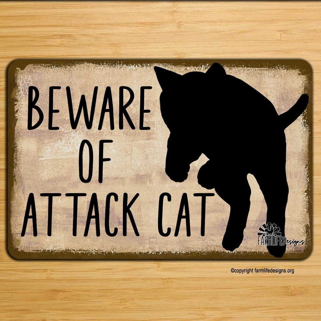 Funny Attack Cat Sign, Gift for Cat Lover, Pet Parent, Metal Art, Funny ...