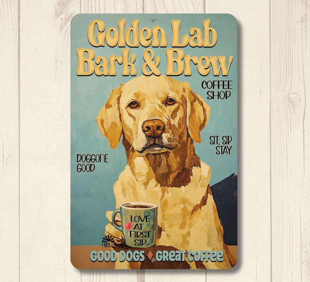 Targa in latta vintage con labrador nero Touch My Coffee Black Labrador