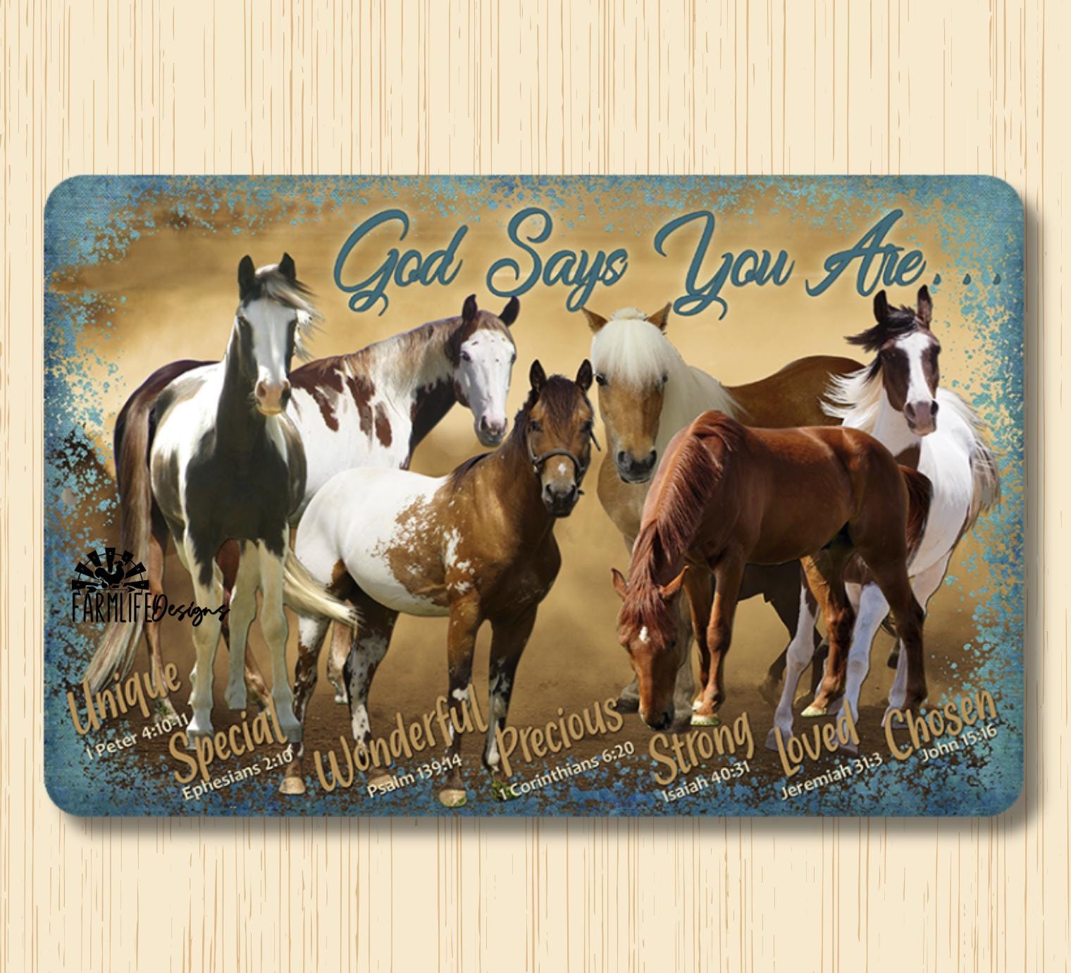 Horse Sign, God Says You Are.... Bible Verses, Inspirational Metal Sign 12x8 horses, horse lover gift, horse decor wall art tin