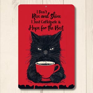 Black Cat Coffee Bar Sign, caffeinate hope for best, kitty cat decor, housewarming gift, coffee station wall art, metal cat tin