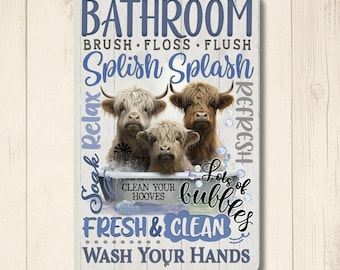 Highland Cow Bathtub Sign, Bathroom wall art, cow lover gift, funny metal bath decor, rustic farmhouse tin, housewarming gift, gift for her