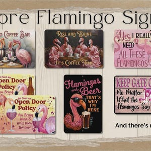 Flamingo sign, Flamingos and Beer, funny man cave sign, metal tin home bar wall art, game room decor, gift for him, flamingo lover gift image 7