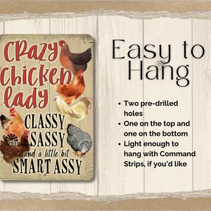 Crazy Chicken Lady Sign, chicken mom gift chicken metal sign, chicken mama gift, gift for aunt indoor outdoor metal sign, chicken lover gift image 2