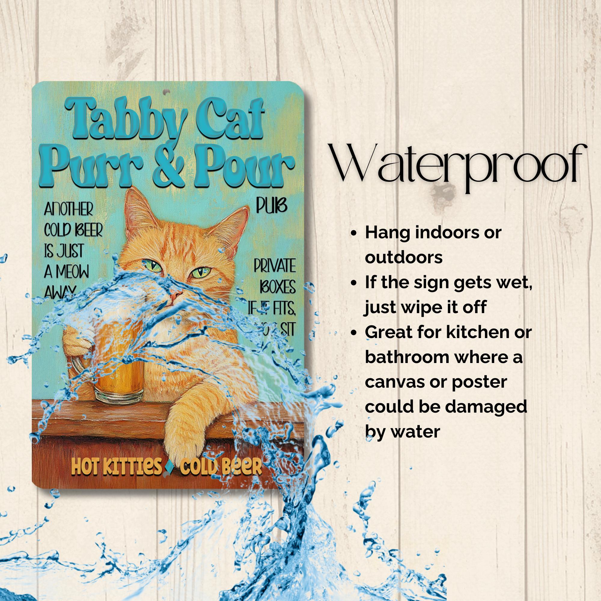 Orange Tabby Cat Beer Bar Sign, Purr & Pour, Kitty Lover Wall Art