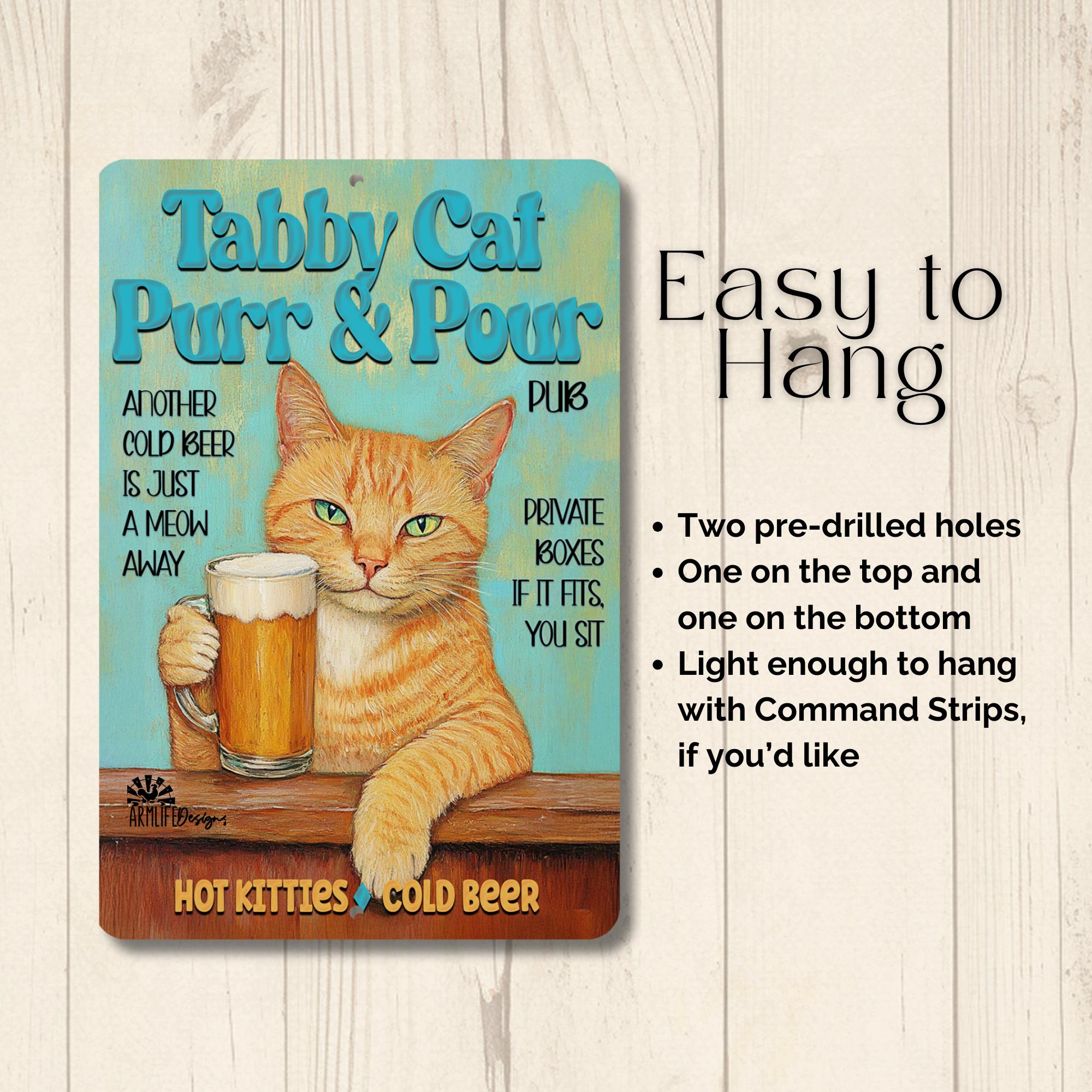 Orange Tabby Cat Beer Bar Sign, Purr & Pour, Kitty Lover Wall Art