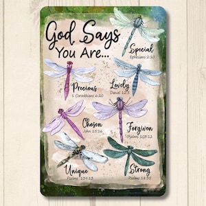 Dragonfly Sign, God Says You Are Unique, Special, Strong.. dragon fly lover gift, dragonflies spiritual decor, metal dragonfly wall art