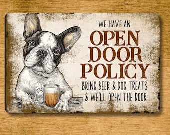 French Bulldog beer sign, funny man cave decor, metal tin bar dog wall art