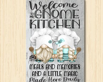Gnome Kitchen Sign, Welcome, Meals & Memories, gnome lover gift, kitchen gnome decor, housewarming gift, gift for mom