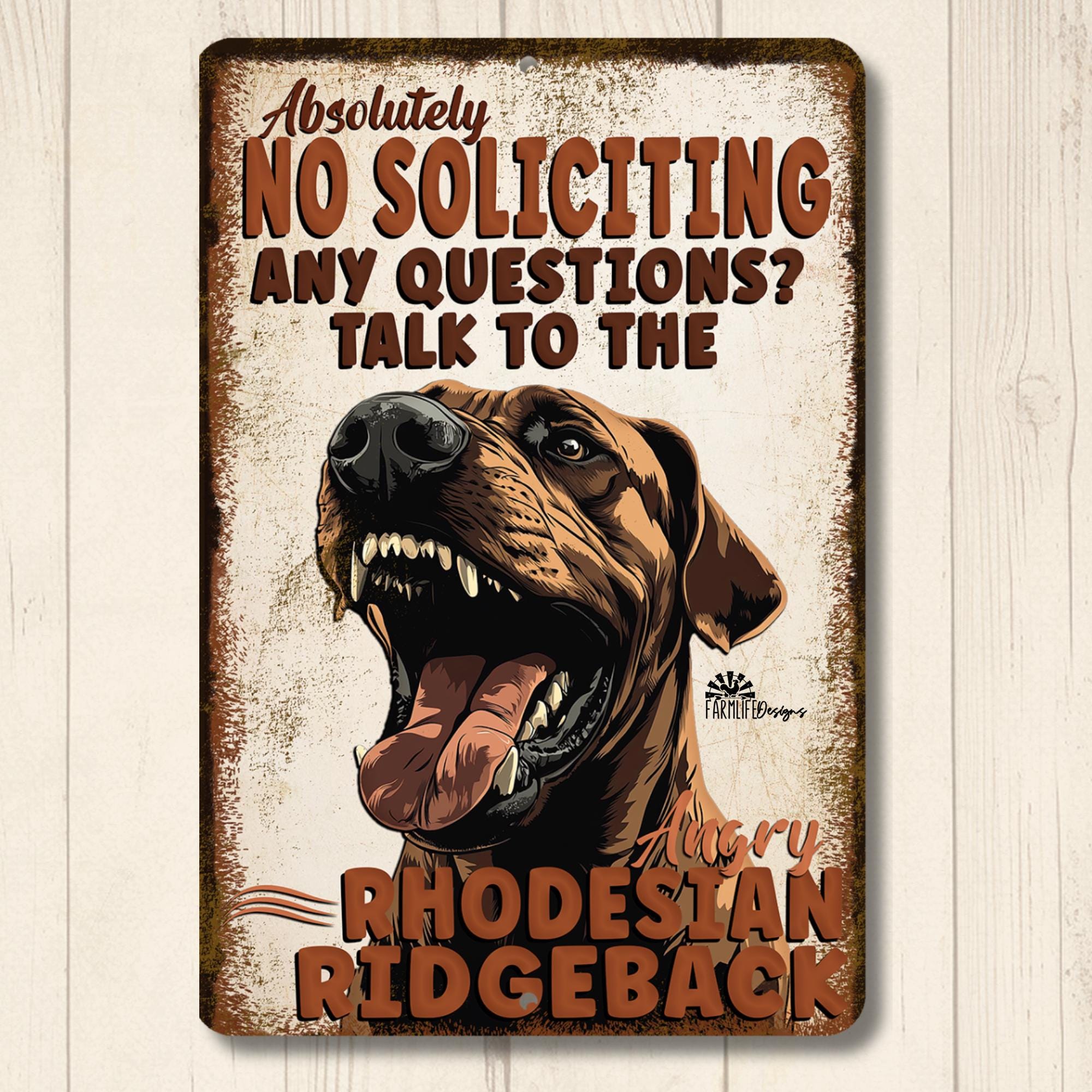 Rhodesian Ridgeback No Soliciting Sign, Funny Metal Tin Outdoor ...