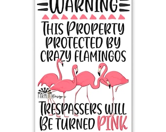 Crazy Flamingo Trespassing Sign, Property Protected by Crazy Flamingos, metal art, flamingo decor, flamingo lover gift, pink flamingos