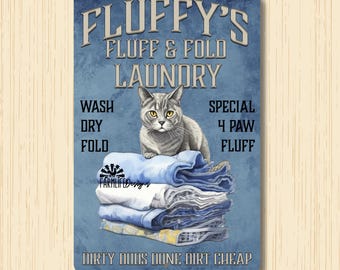 Cat Laundry Sign, cat on pile of folded towels, cat lover gift, cat lover sign, cats sign, cat decor, laundry room sign, laundry room decor