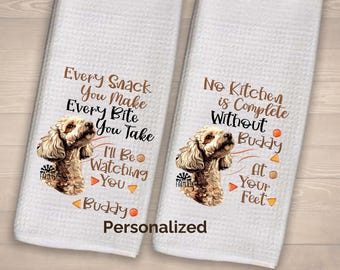 Customized Poodle Dish Towels, two dog tea towel, every snack, no kitchen complete, personalized