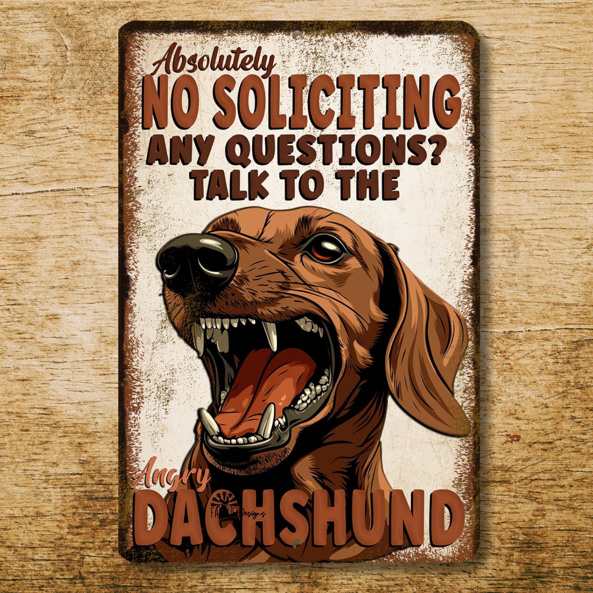 Dachshund No Soliciting Sign, Funny Metal Tin Outdoor Security