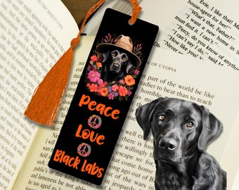 Black Labrador Retriever Bookmark Gift, lab mama gift, metal book mark, hippie dog design, lab dad, gift for book reader, book lover gift