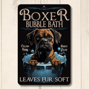 Boxer Bathroom Sign Gift, boxer bubble bath sign, Handmade metal dog bath decor, bathtub Tin Sign, boxer mom gift, funny dog wall art plaque