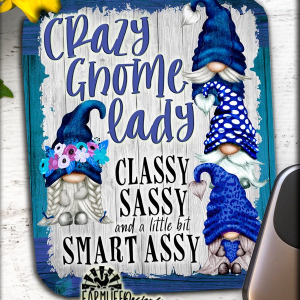 Gnome Mousepad - Crazy Gnome Lady, mouse pad gift for gnome lover, gnome lover gift, gnomes gift desk pad, gnome decor, gnome lady gift