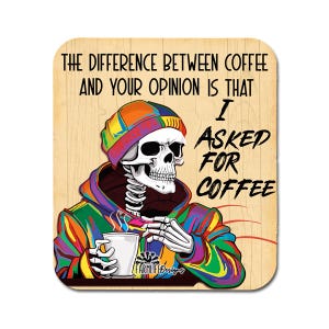 Skeleton and Coffee Refrigerator Magnet, 4&quot;x4.5&quot; skeleton drinking coffee, coffee drinker, coffee lover magnet, I asked for Coffee