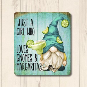 Margarita Gnome Magnet, Just a Girl Who Loves Gnomes and Margaritas, 4&quot; metal refrigerator magnet tin, gnome lover gift