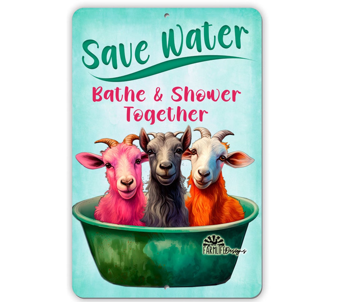 Colorful Goats in Bathtub Save Water, Bathe & Shower Together, Pop Art