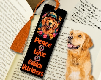 Golden Retriever Bookmark Gift, golden mama gift, metal book mark, hippie dog design, golden dad, gift for book reader, book lover gift
