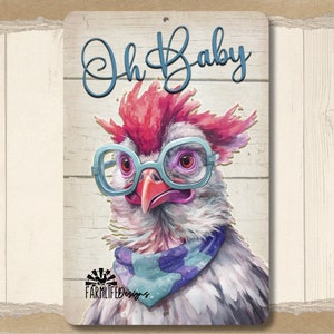Funny Chicken Sign, chicken mom bathroom sign, chicken bath decor, crazy chicken wall art metal indoor outdoor sign, metal tin bathroom sign