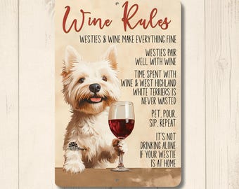 Westie Wine Rules Sign, Wine Bar Decor, West Highland Terrier Dog