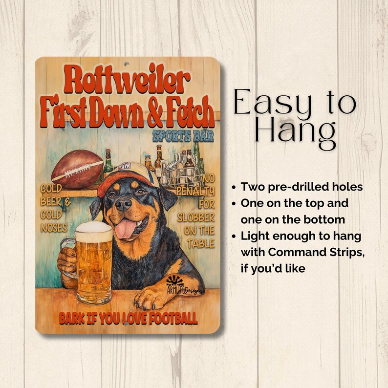Rottweiler Football Sign, Sports Bar Man Cave Beer Decor, Indoor ...