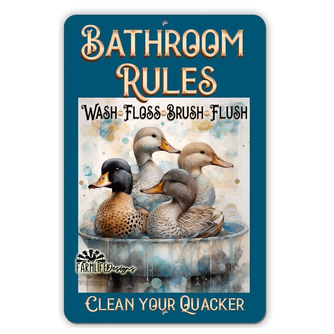 Duck Bathroom Rules Sign, Ducks in Bathtub, Duck Lover Gift, Duck Decor