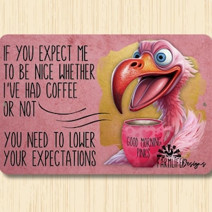 Flamingo Coffee Sign, expect me to be nice, morning coffee sign, coffee bar decor, coffee wall art, flamingo lover gift, funny flamingo sign