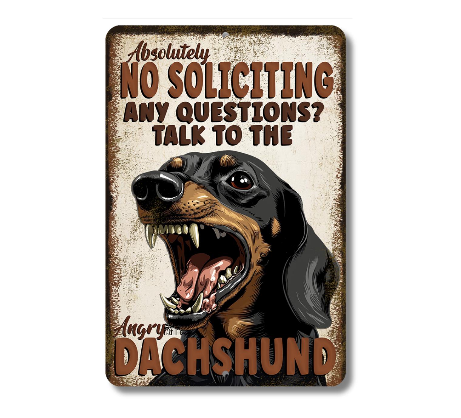 Dachshund No Soliciting Sign, Funny Metal Tin Outdoor Security