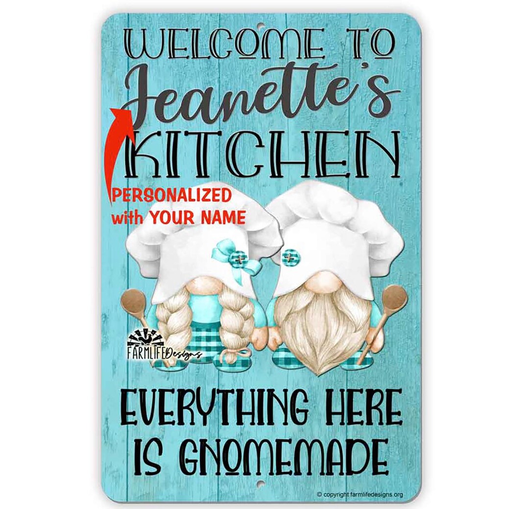 Personalized Gnome Kitchen Sign With Your Name, Custom Metal Tin Wall ...