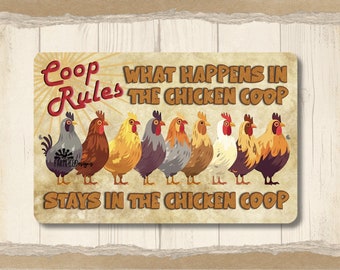 Funny Chicken Coop Rules Sign, chicken dad gift, outdoor chicken yard metal sign, chicken mom gift, funny she shed sign, chicken lover gift