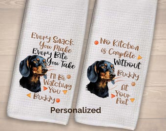 Customized Dachshund Dish Towels, dog tea towel, mothers day gift, gift for mom,kitchen decor, every snack you make, wiener dog mom gift