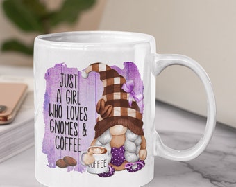 Gnome Coffee Mug - Just a Girl Who Loves Gnomes Coffee, Purple, Gnome Lover Gift, Gnome Coffee Lover, gnome gift, Christmas gift for gnomie