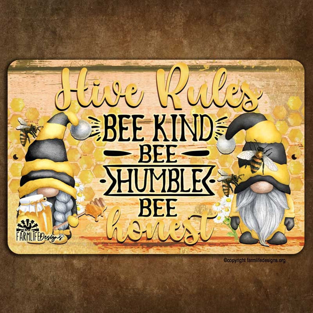 Gnome Bee Sign, Hive Rules, Gift for Gnome Lover, Farmhouse Decor, Bee