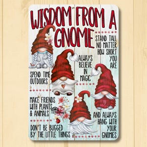 Gnome Sign, Motivational Advice, Wisdom from a Gnome red 8x12, gnome lover gift, gnome decor, gift for gnome lady, gnome advice sign