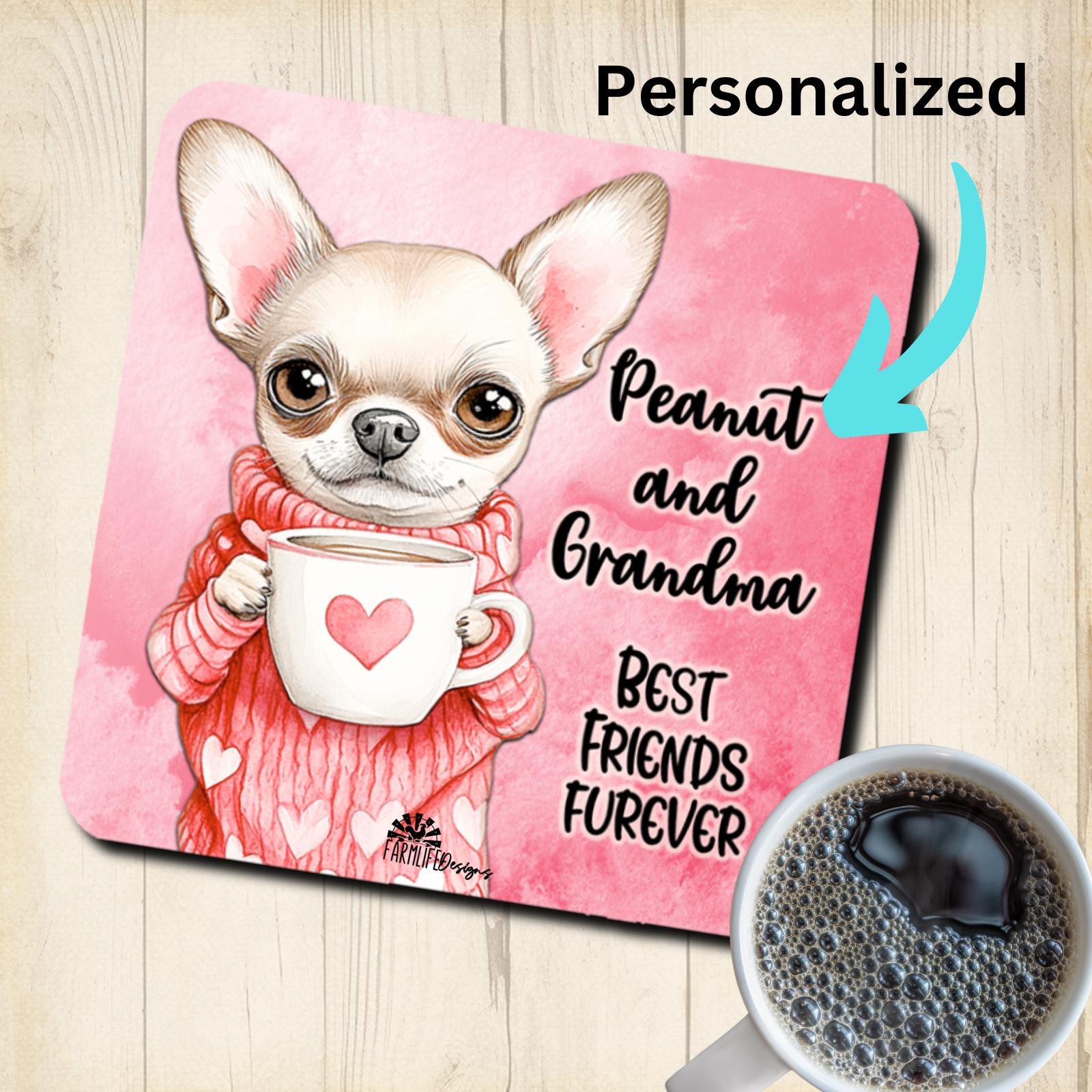 Chihuahua Personalized Best Friends Coaster, Custom Valentine