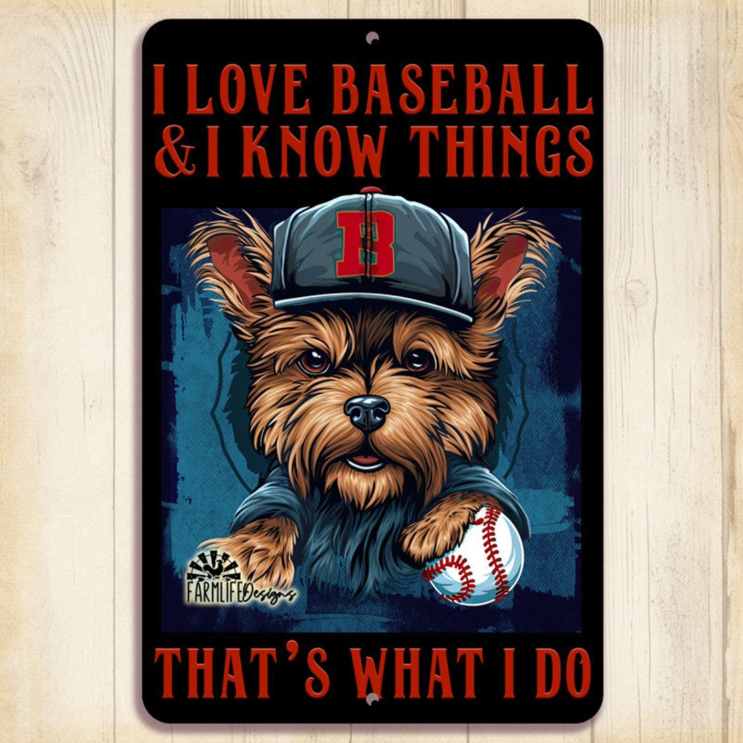 Yorkie Baseball Sign, Funny Metal Tin Wall Art, Yorkshire Terrier Dog ...