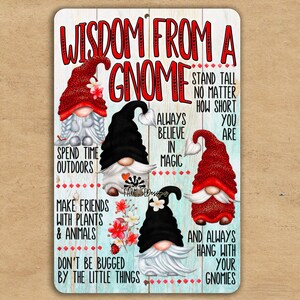 Gnome Sign, Motivational Advice, Wisdom from a Gnome red black 8x12, gnome lover gift, gnome decor, gift for gnome lady, gnome advice sign