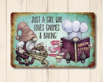 Kitchen Gnome Sign, Just a Girl who Loves Gnomes and Baking, kitchen gnomes decor, cooking