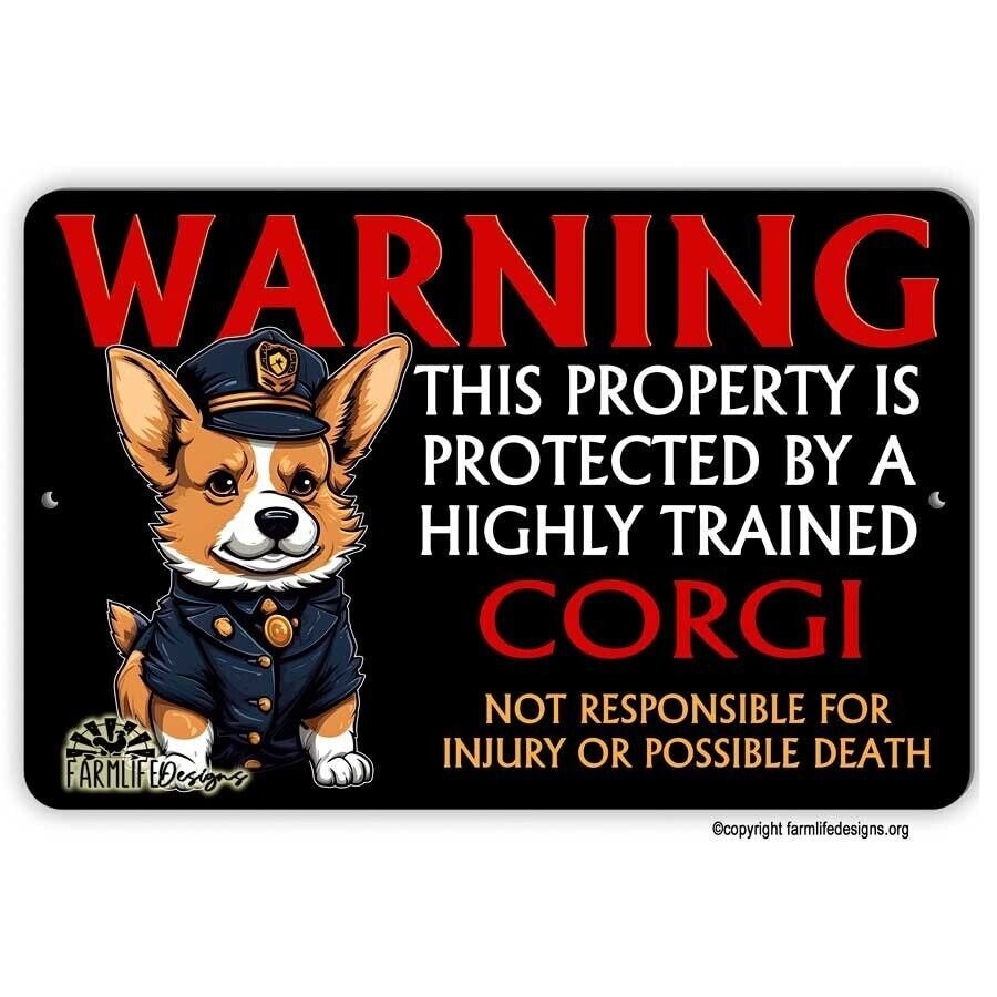 Cartello in metallo con scritta Beware of Corgi, divertente