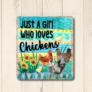 Chicken Magnet, Just a Girl who Loves Chickens, chicken kitchen decor, metal fridge magnet, stocking stuffer, christmas chicken gift